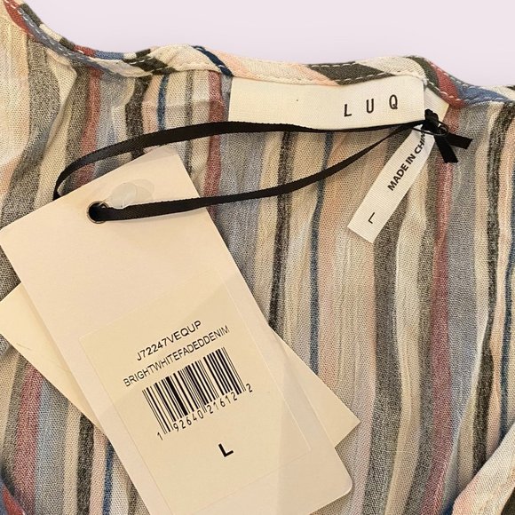 LUQ | Women’s | Striped Front Tie Shirt | Size: L - Picture 6 of 6